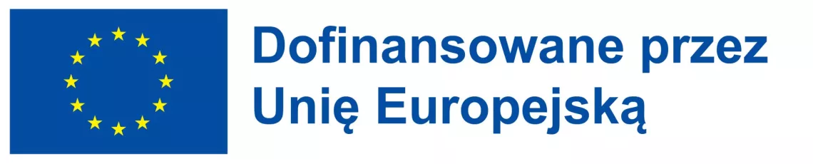 logotyp z flaga Unii Europejskiej i napisem Dofinansowane przez Unię Europejską